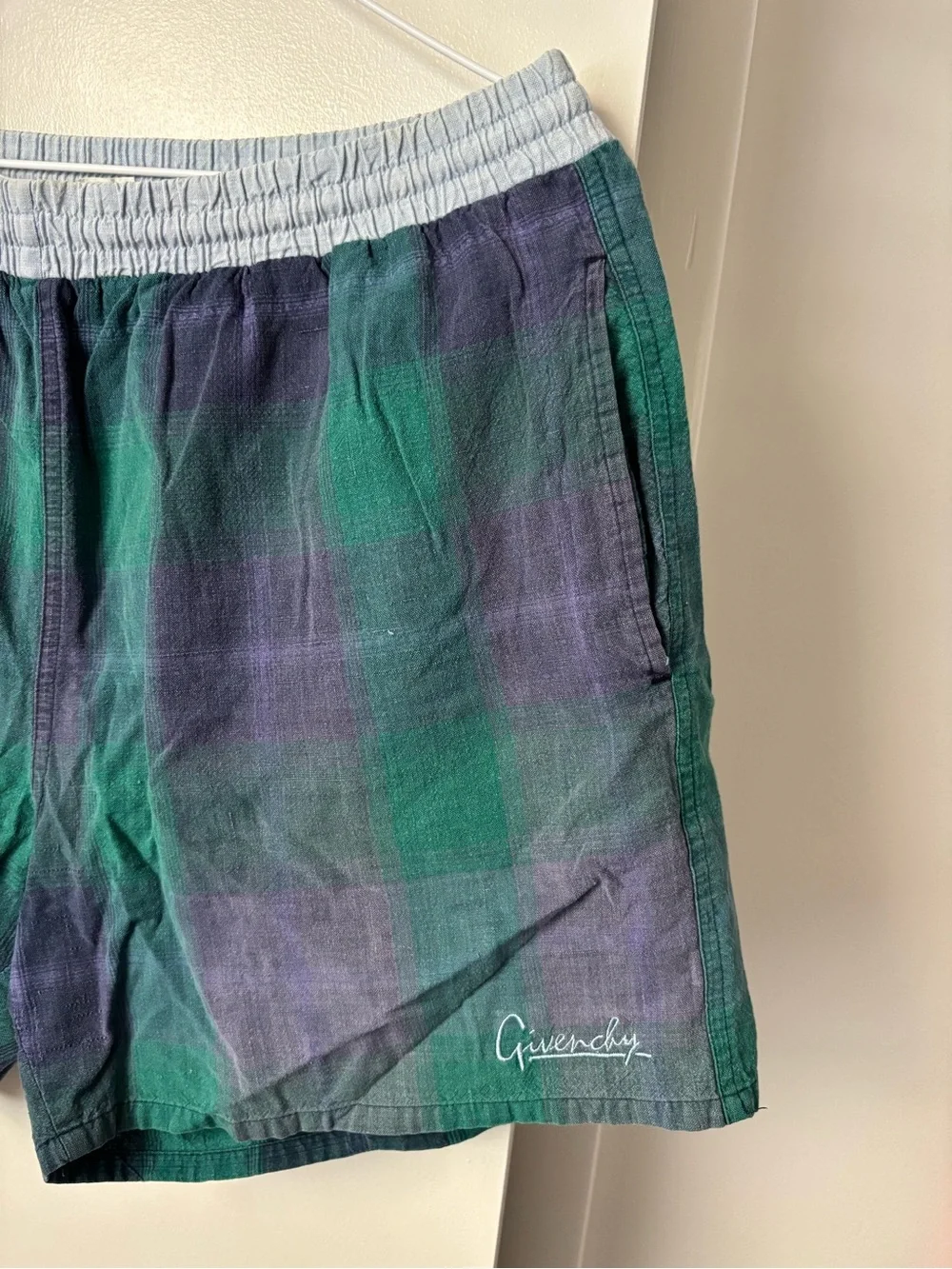 Vintage Givenchy Green & Navy Plaid Cotton Boxer Shorts
